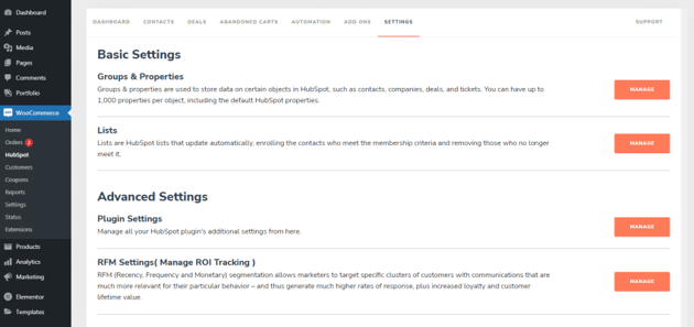 Advanced settings for HubSpot tracking system